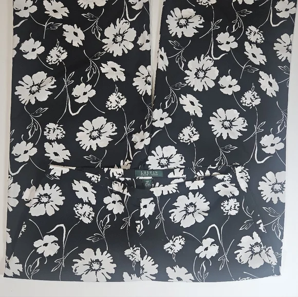 Lauren Ralph Lauren Womens Pants Size 10P Black White Floral Wide Leg High Rise - Picture 3 of 7